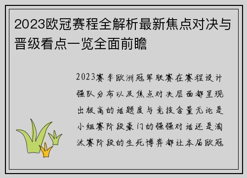 2023欧冠赛程全解析最新焦点对决与晋级看点一览全面前瞻